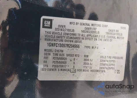 2007 Chevrolet Tahoe Lt from USA, damaged, VIN 1GNFC13097R294966